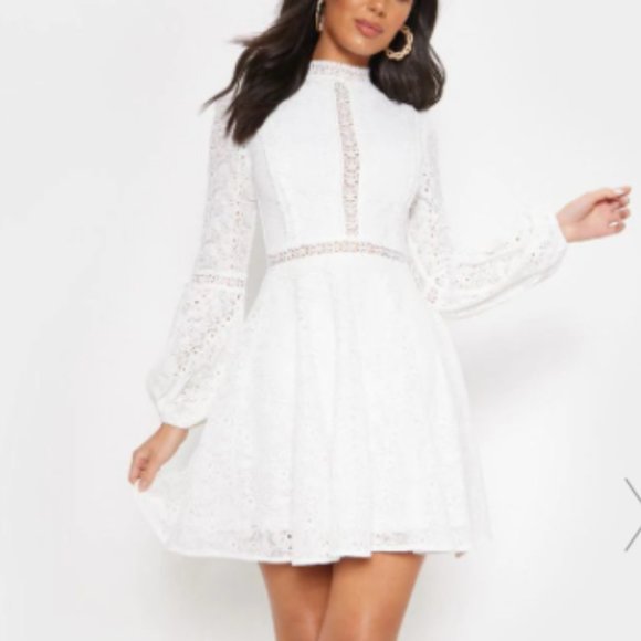WHITE LACE LONG SLEEVE SKATER DRESS - Picture 6 of 6